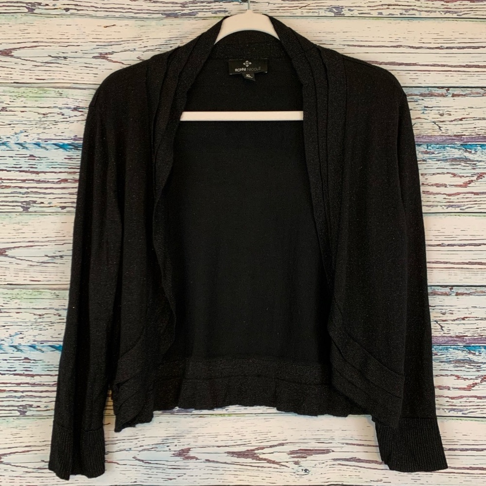 Ronni Nicole Black Glitter Cardigan Sweater Sz XL